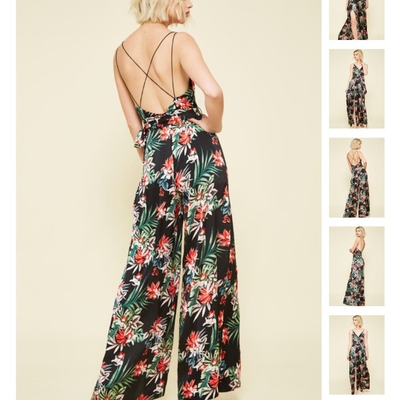 Floral Slit Wide Leg Jumpsuit - Picture 4 of 6